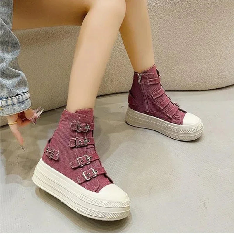 Women's 8CM Wedge Platform Sneakers – Fashion Canvas Thick-Sole Casual Shoes