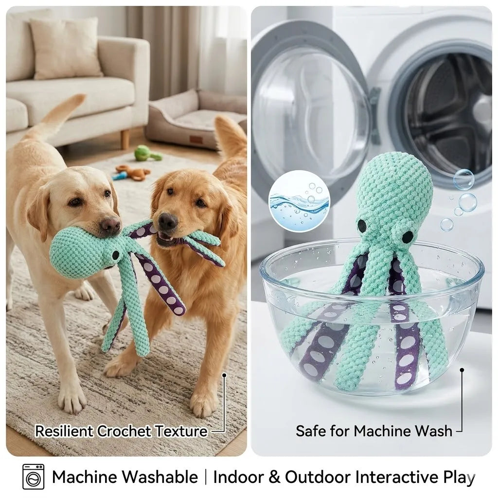 Squeaky Plush Dog Toy with Crinkle Tentacles – Interactive Chew Toy for Small & Medium Dogs
