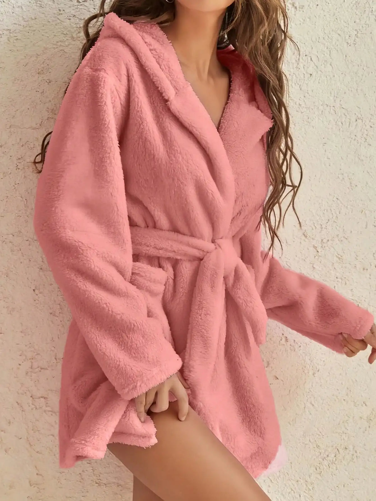 Hooded Fleece Robe with Belt