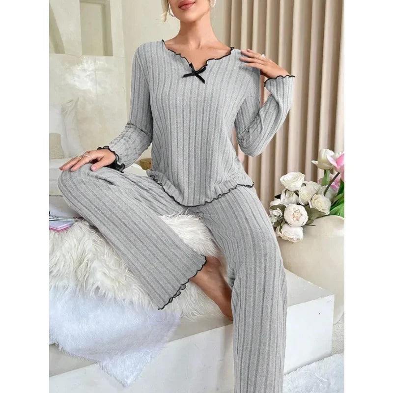 Ribbed Long-Sleeve Pajama Set, a cozy loungewear essential