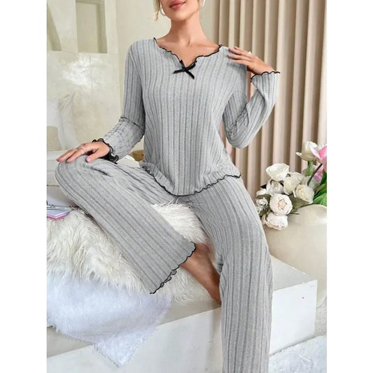 Ribbed Long-Sleeve Pajama Set, a cozy loungewear essential