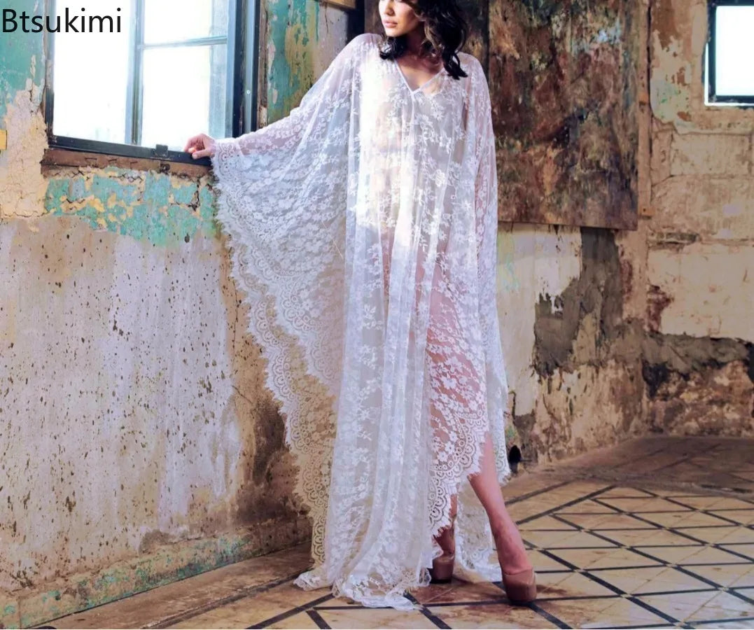 Close-up of lace detail on beach cover-up robe