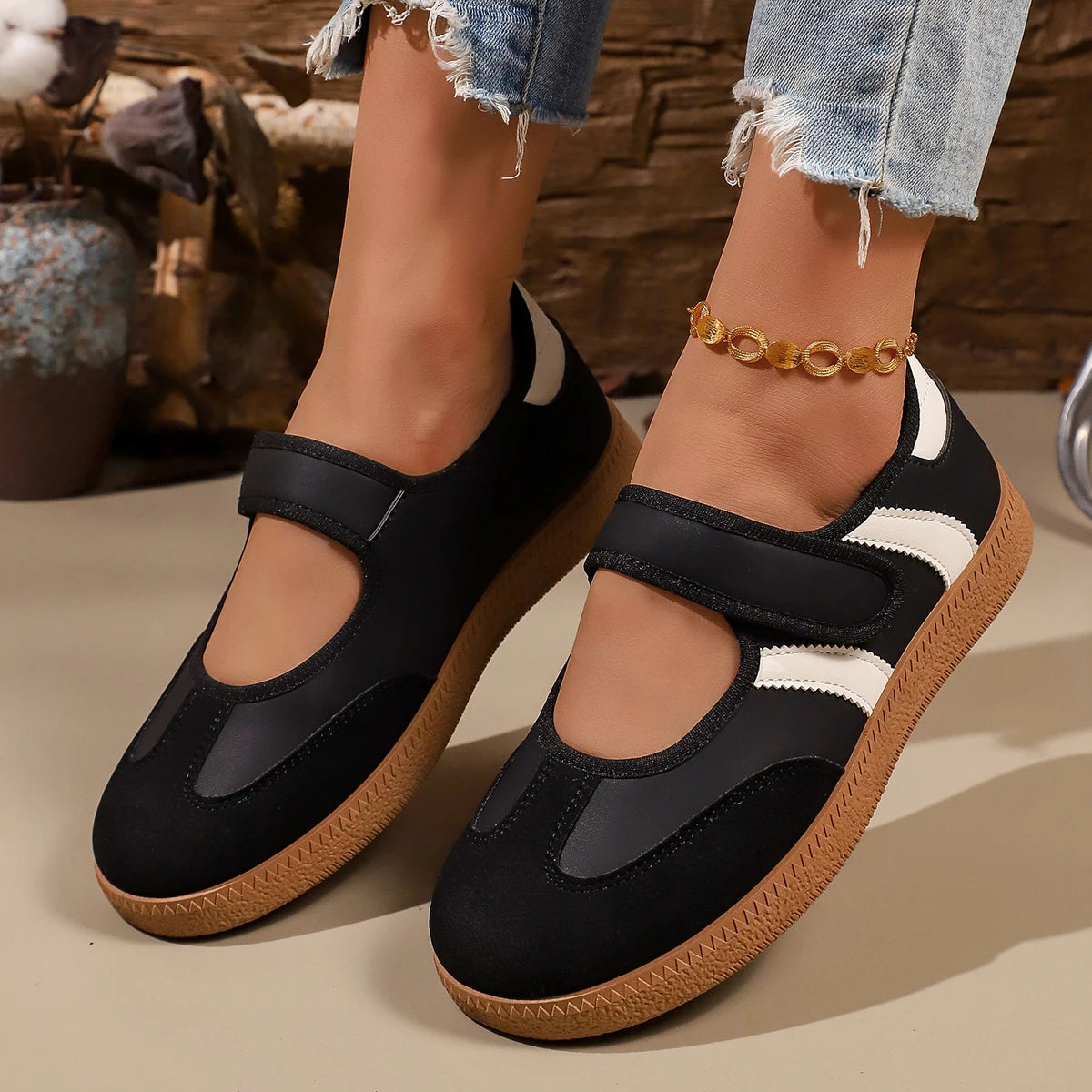 Woman wearing slip-on casual sneakers