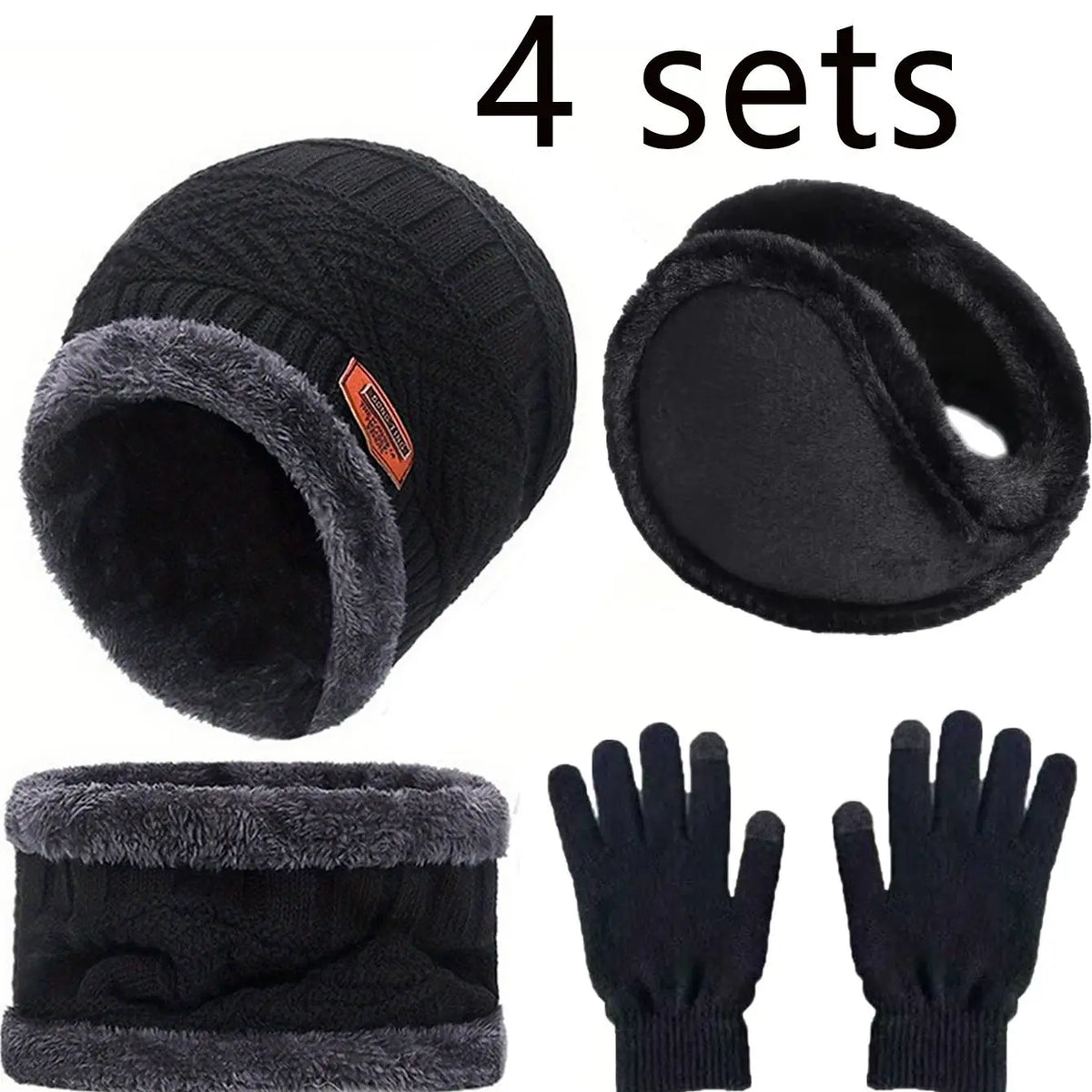4-in-1 winter warmth set with beanie, scarf, gloves, and earmuffs
