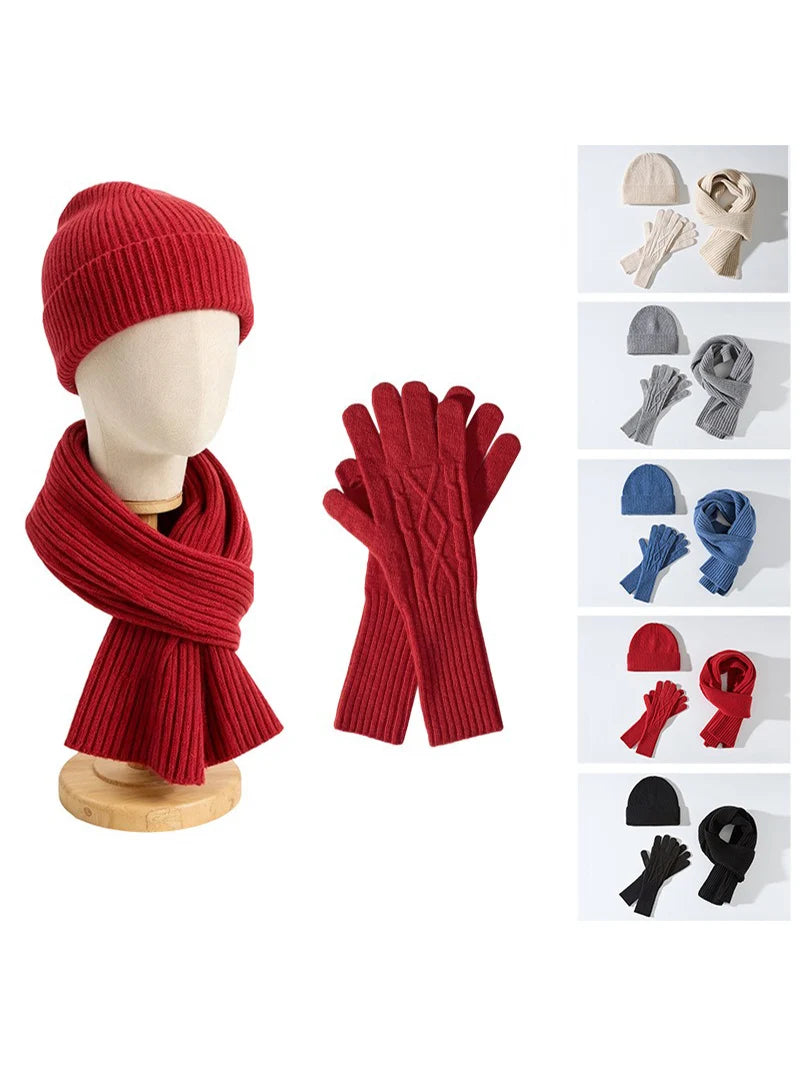 Ribbed knit winter set laid out flat