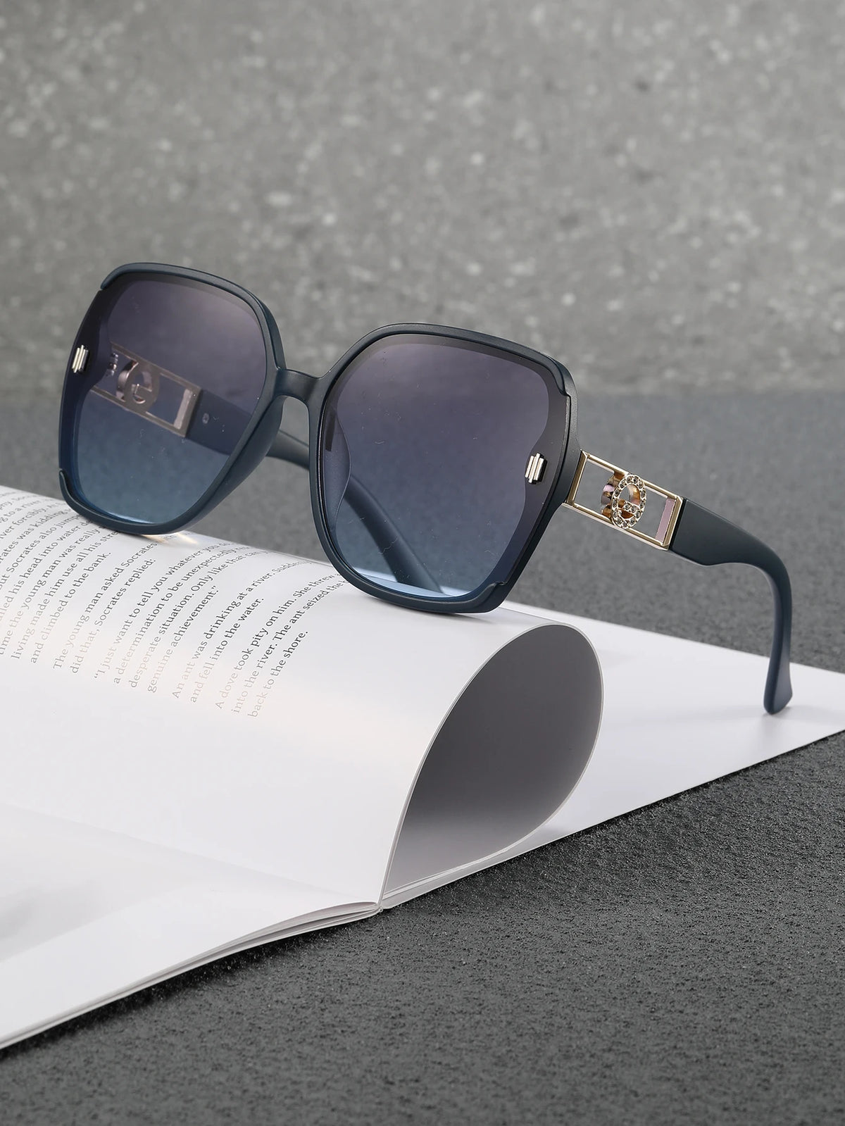 Close-up of oversized sunglasses lens and frame