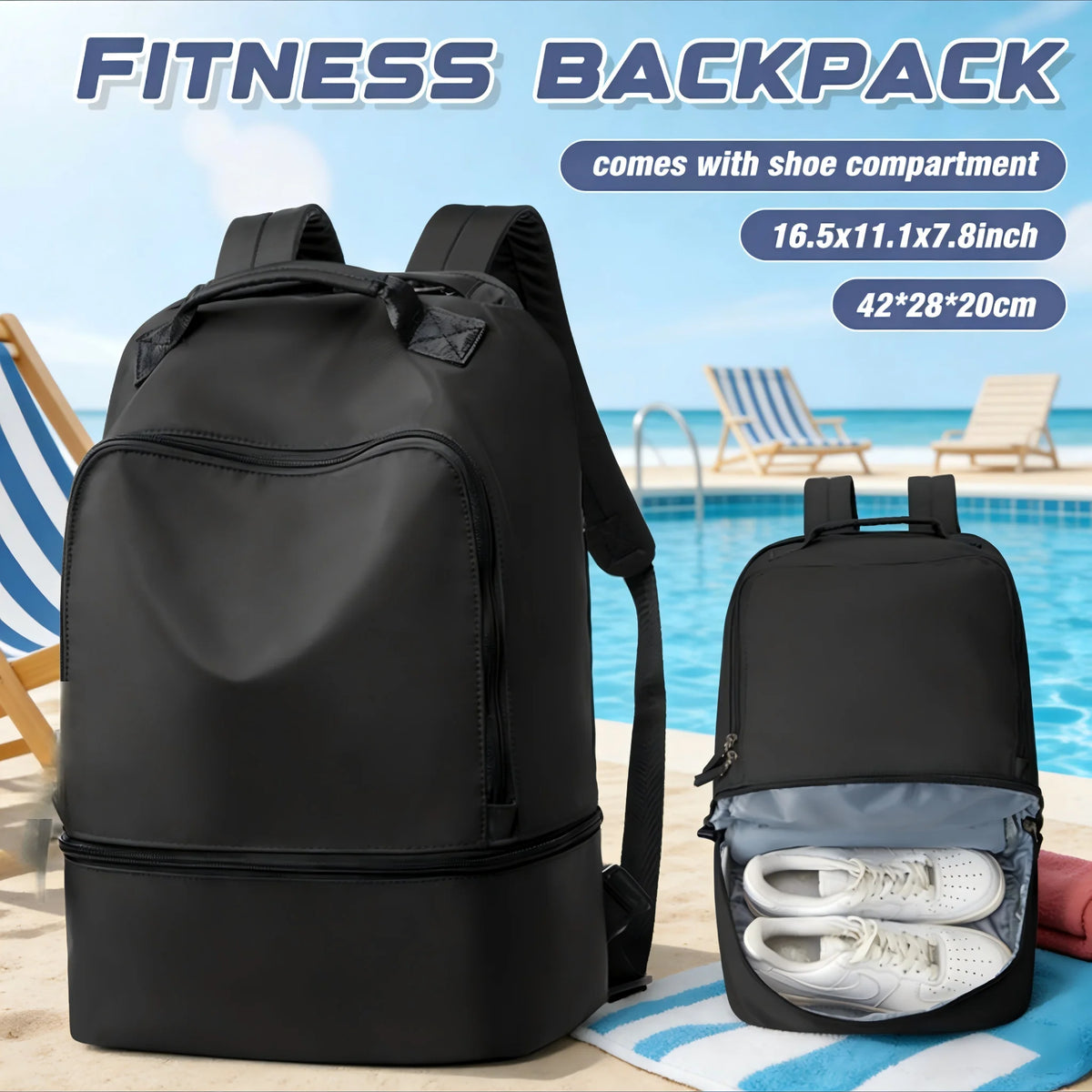 Women's sports backpack with shoe compartment