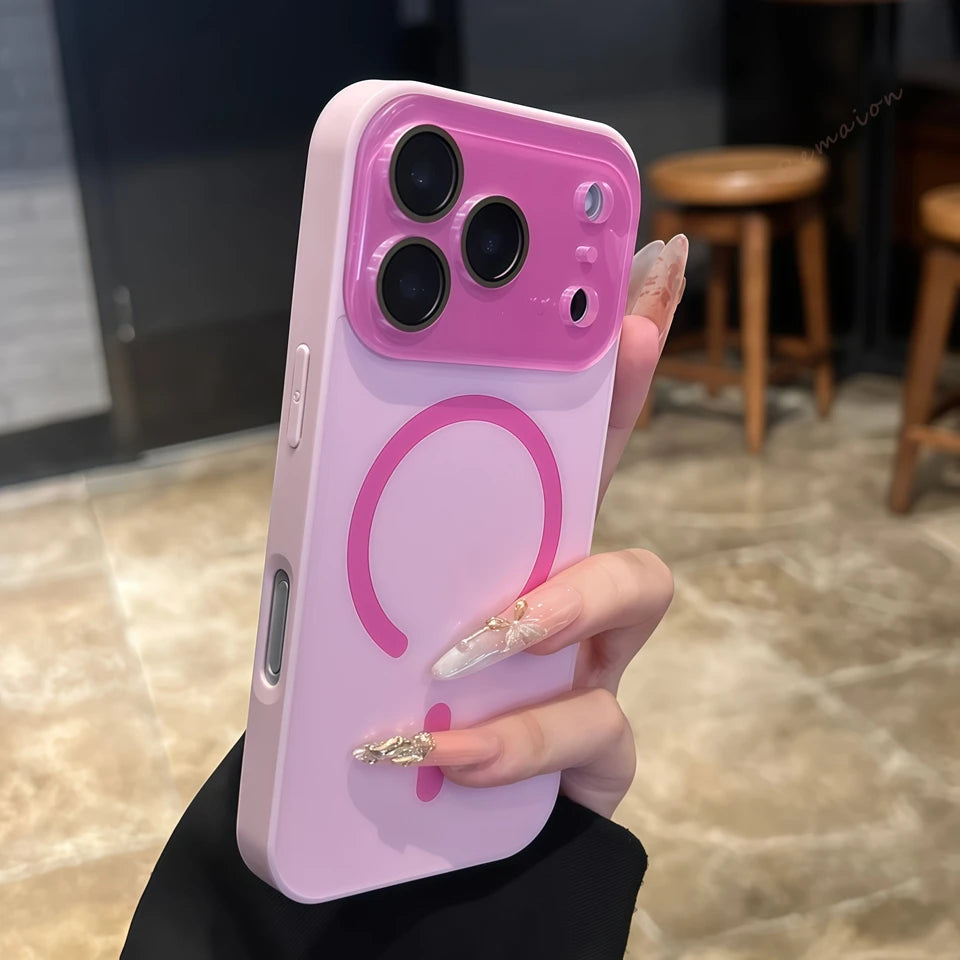 Magnetic phone case with charging window clear back view
