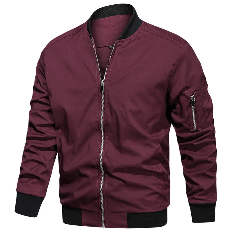 Men's varsity bomber jacket front view