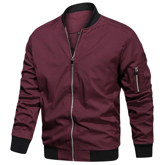Men's varsity bomber jacket front view