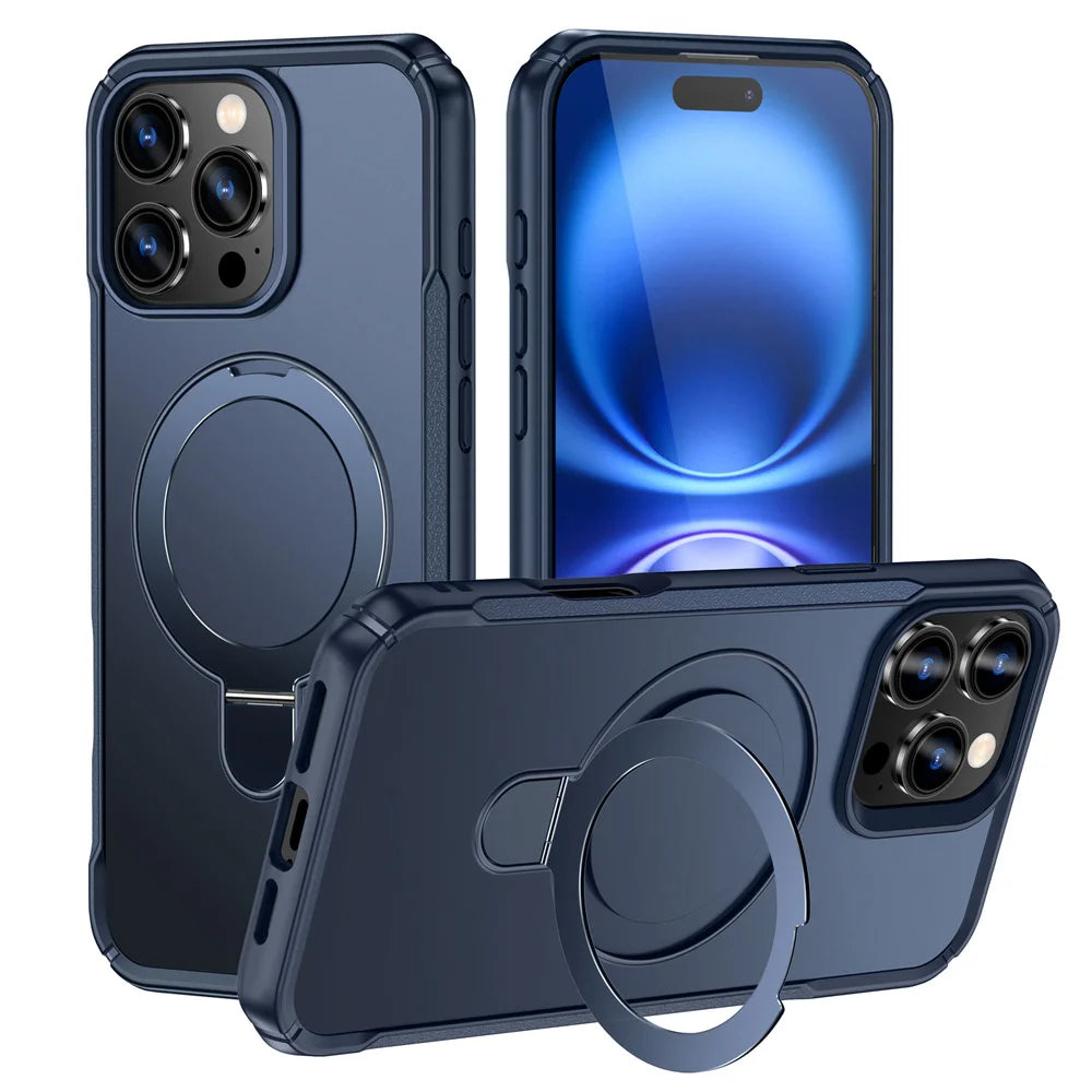 Magnetic stand phone case with kickstand folded out