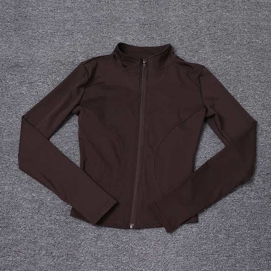 Women's black long-sleeve sport jacket front view for gym training