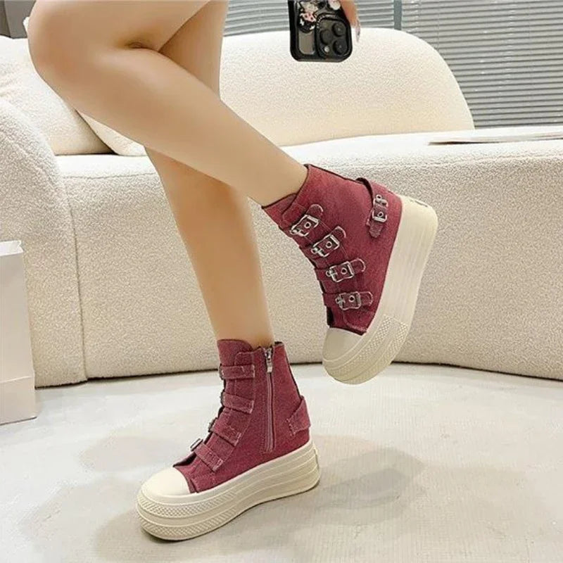Women's 8CM Wedge Platform Sneakers – Fashion Canvas Thick-Sole Casual Shoes