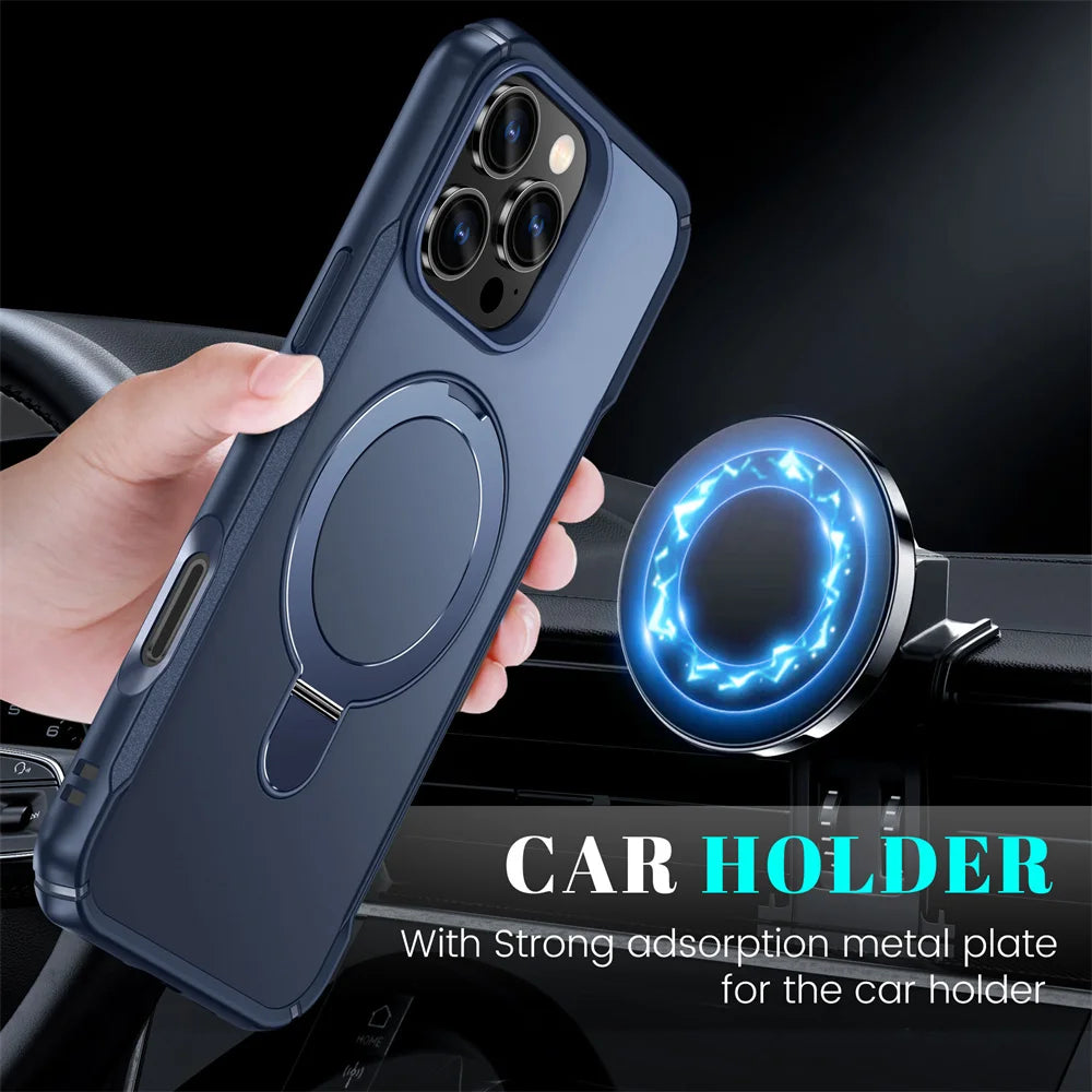 Phone case kickstand propping up phone for video call