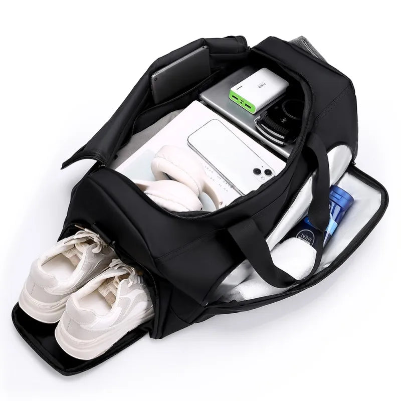 Duffel bag carried with padded shoulder strap