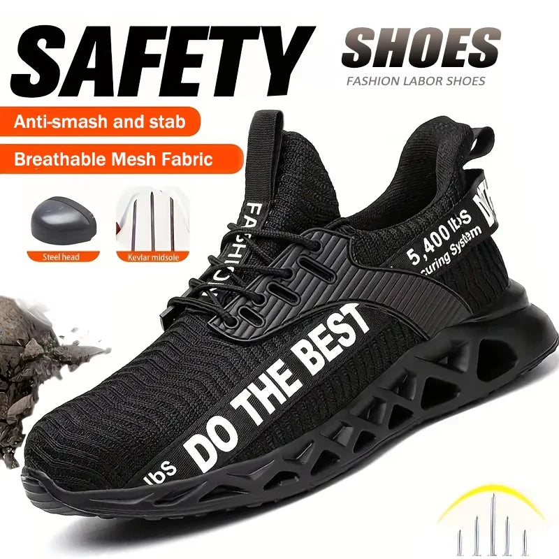 Steel Toe Safety Work Shoes – Lightweight Anti-Smash Anti-Puncture Protective Sneakers for Men & Women