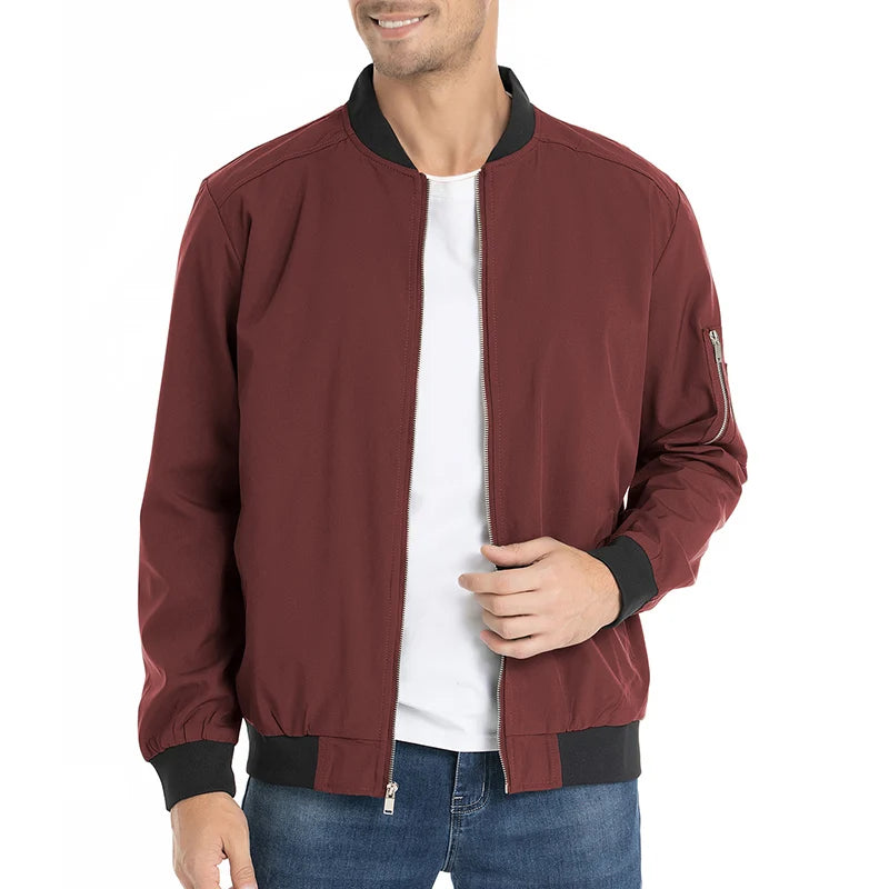 Bomber jacket back view with ribbed collar