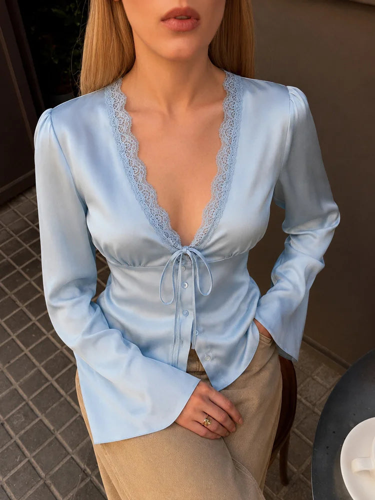 Lace-Up Satin V-Neck Tank Top