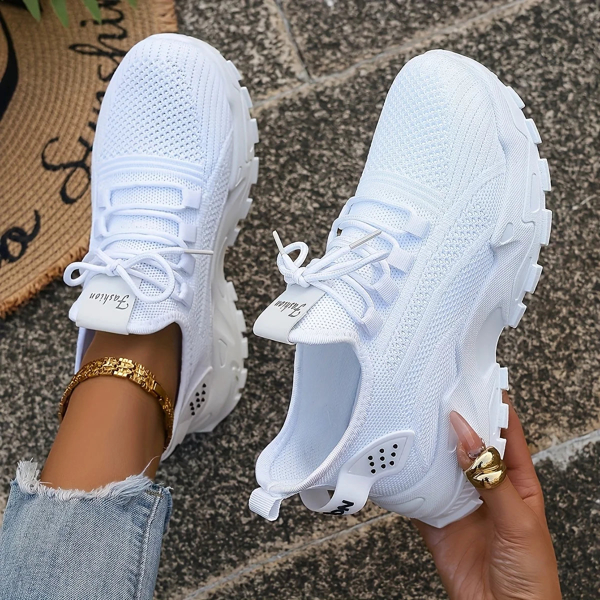 Knit sneakers side view showing breathable upper