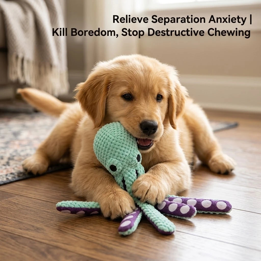 Squeaky Plush Dog Toy with Crinkle Tentacles – Interactive Chew Toy for Small & Medium Dogs