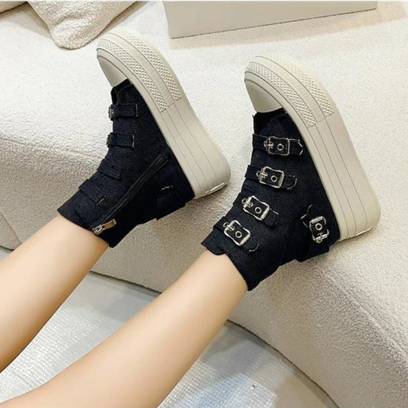 Women's 8CM Wedge Platform Sneakers – Fashion Canvas Thick-Sole Casual Shoes