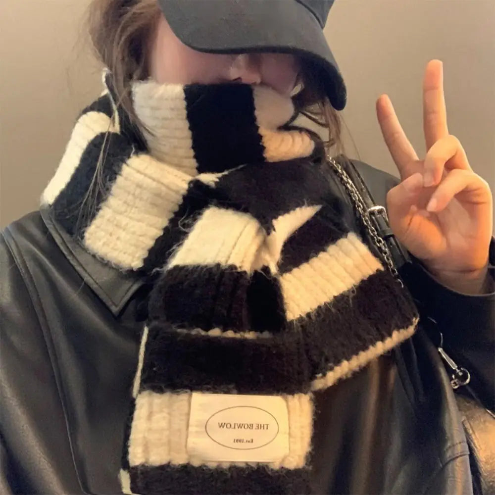 Striped shawl wrap scarf flat lay