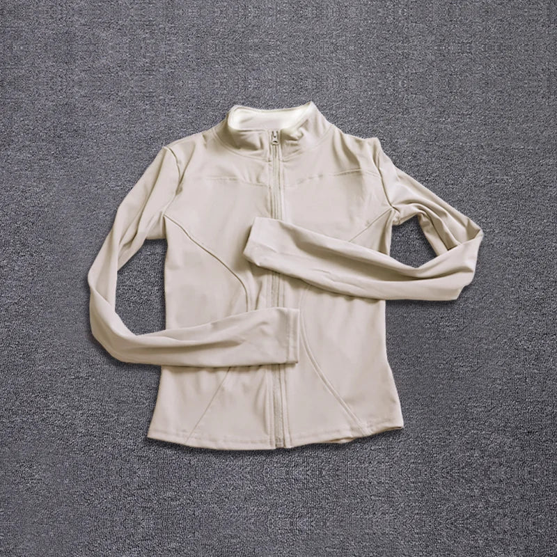 Close-up of zipper closure on women's yoga training jacket