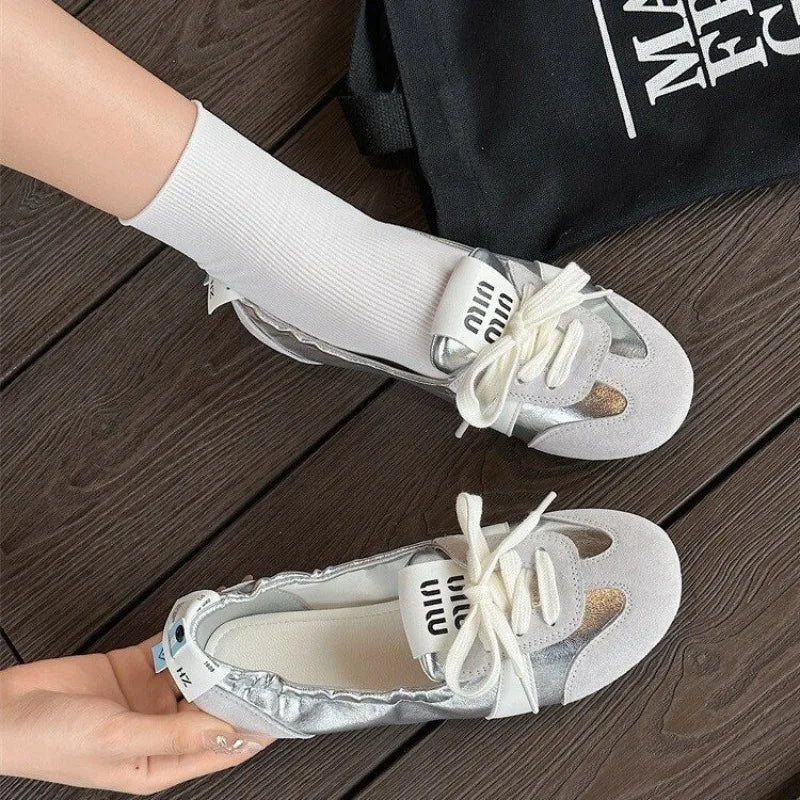Ballet flat sneakers top view showing shallow-cut design