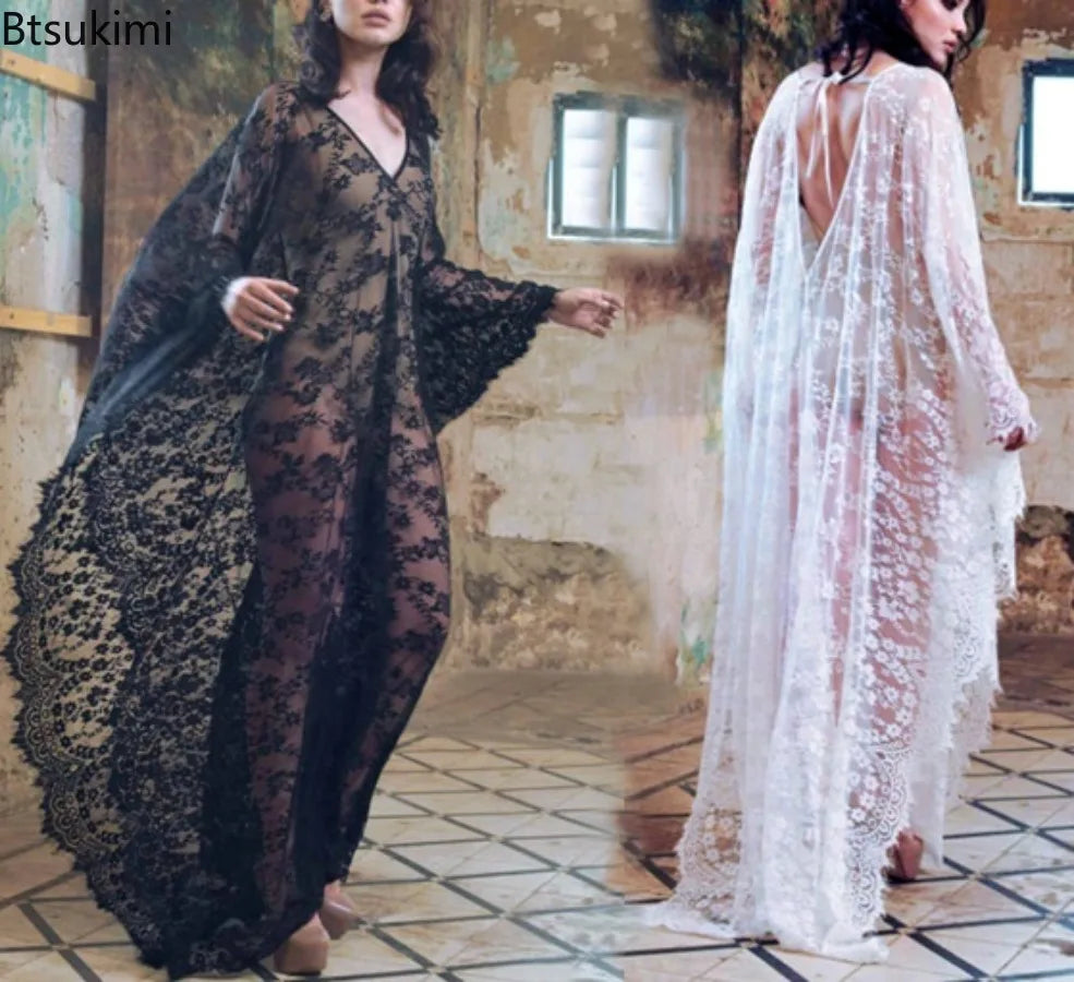 Lace beach cover-up swim robe front view