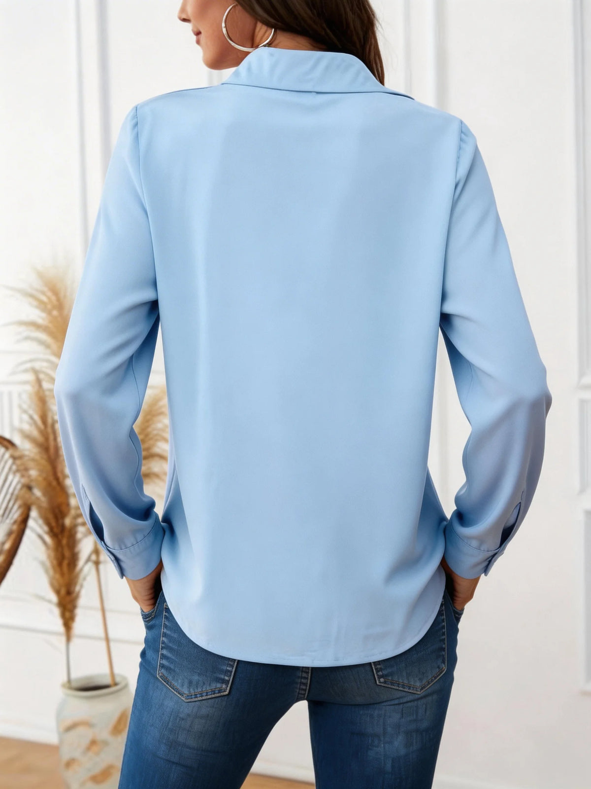 Draped Solid Color Base Layer Shirt – Casual Autumn Wear