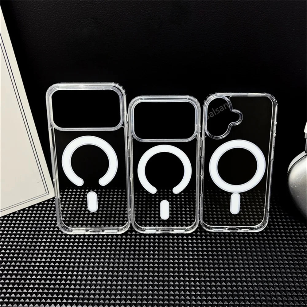 Clear phone case attached to magnetic charger