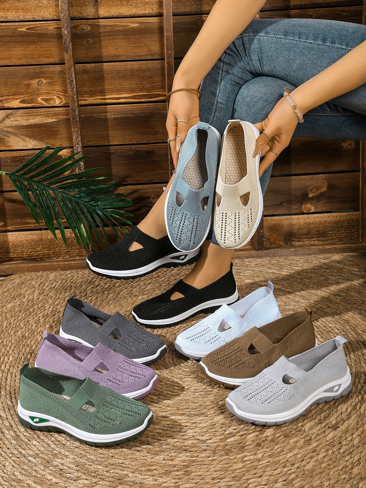 Women's Knitted Slip-On Walking Shoes – Lightweight Breathable Soft-Sole Casual Sneakers