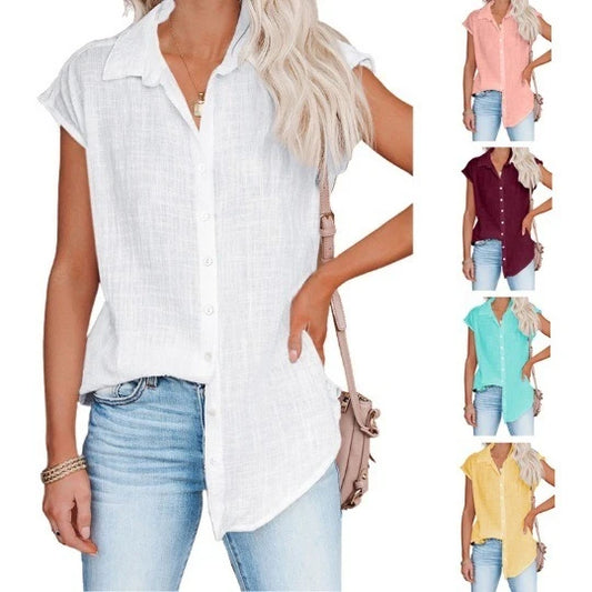 Women's black linen-style breathable summer shirt