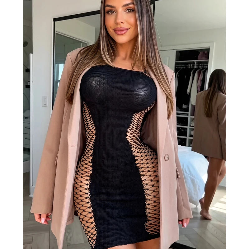 Sheer mesh beach cover-up dress front view