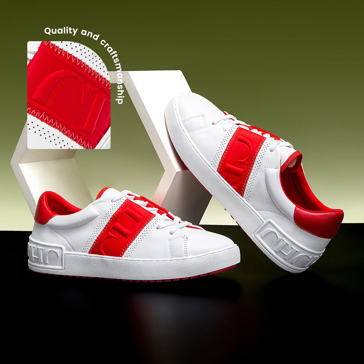 White platform sneakers top view showing cushioned insole