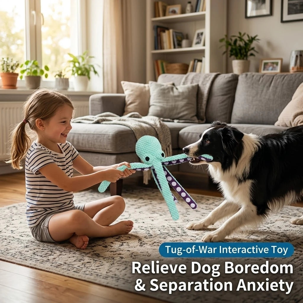 Squeaky Plush Dog Toy with Crinkle Tentacles – Interactive Chew Toy for Small & Medium Dogs