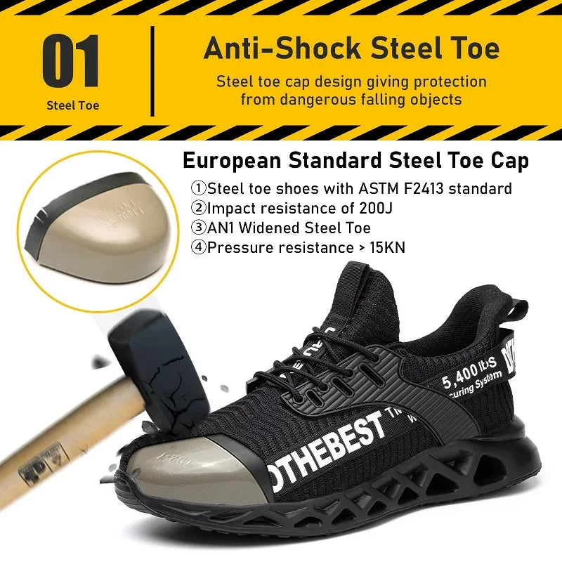 Steel Toe Safety Work Shoes – Lightweight Anti-Smash Anti-Puncture Protective Sneakers for Men & Women