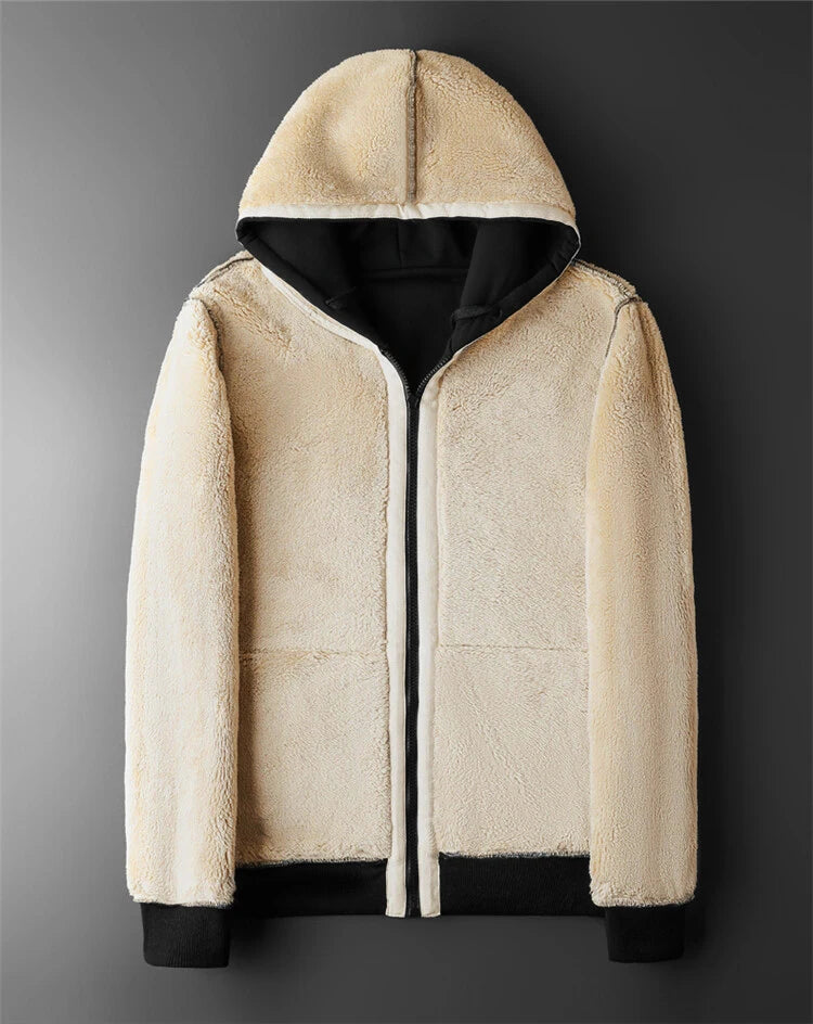 Black lambswool-lined coat back view