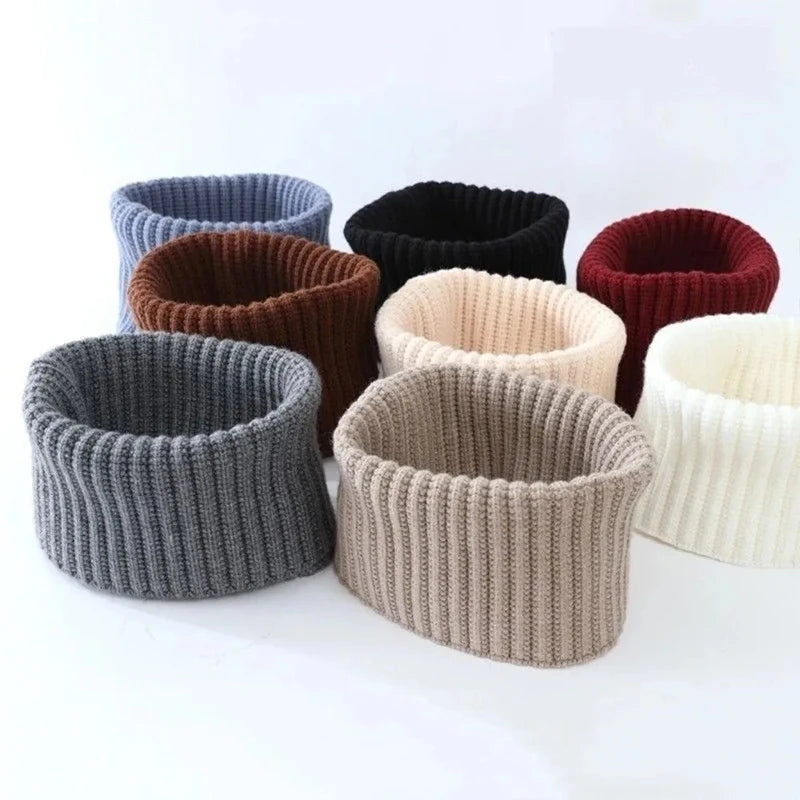 Person wearing windproof knit neck warmer outdoors