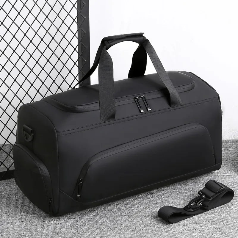 Duffel gym bag with dedicated shoe compartment