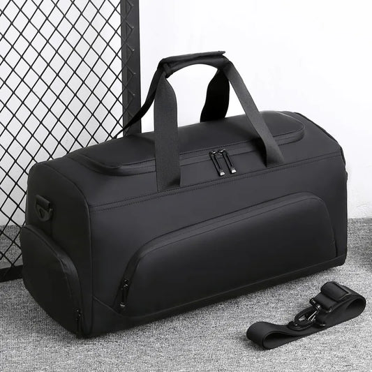 Duffel gym bag with dedicated shoe compartment